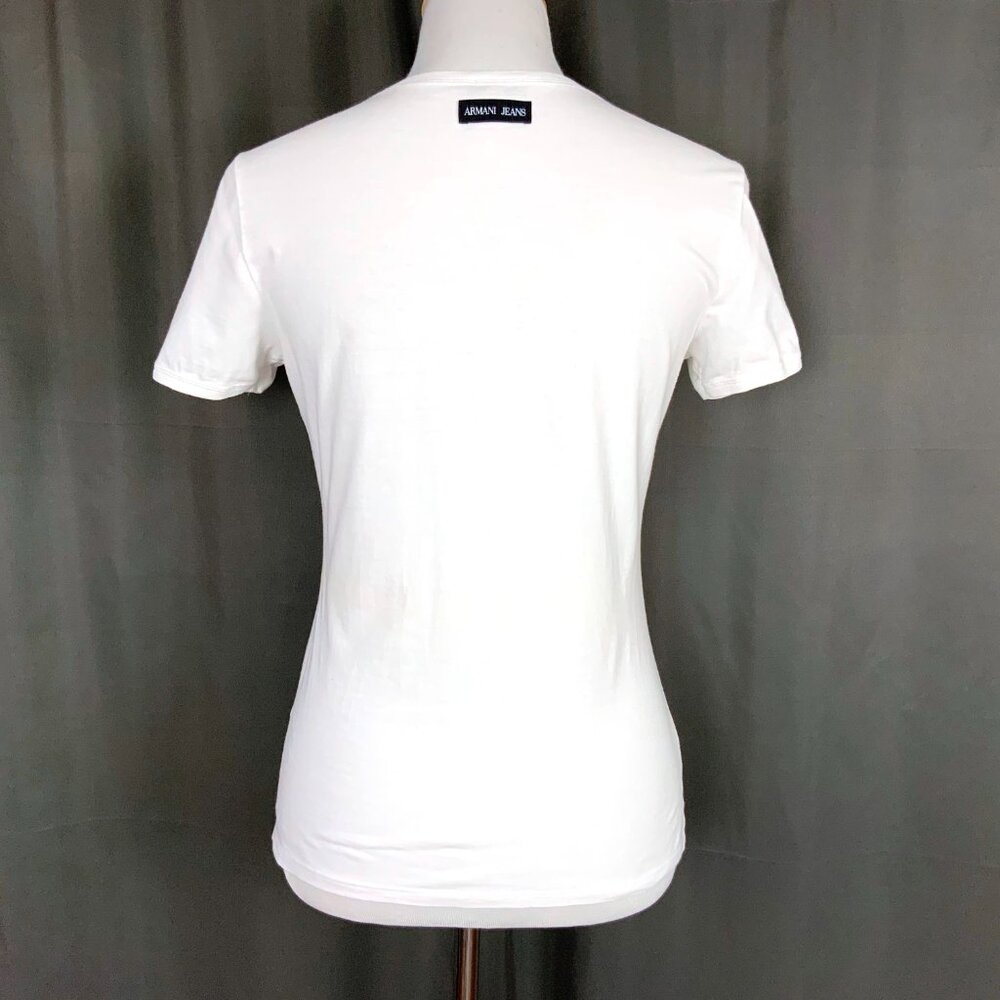 Armani Jeans White Cotton Graphic Short Sleeve Tee Sz M - Picture 5 of 16